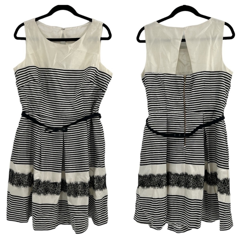 Danny & Nicole Sleeveless Stripe Lace Fit-And-Flare Dress - Petite 16 P NWT